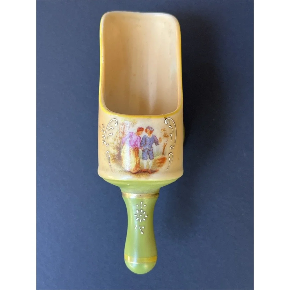 VTG S.G.K. Japan Hand Painted Footed Porcelain Spice Scoop Victorian Scene 5